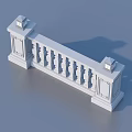 White Balustrade 3D Model With Square Pillars And Circular Decorative Posts 3d model