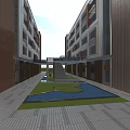 Modern Office Building Complex With Central Courtyard Green Space And Connecting Walkways 3d model