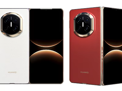 Huawei Foldable Smartphones With White Red Colors And Ring Camera Design 3d model