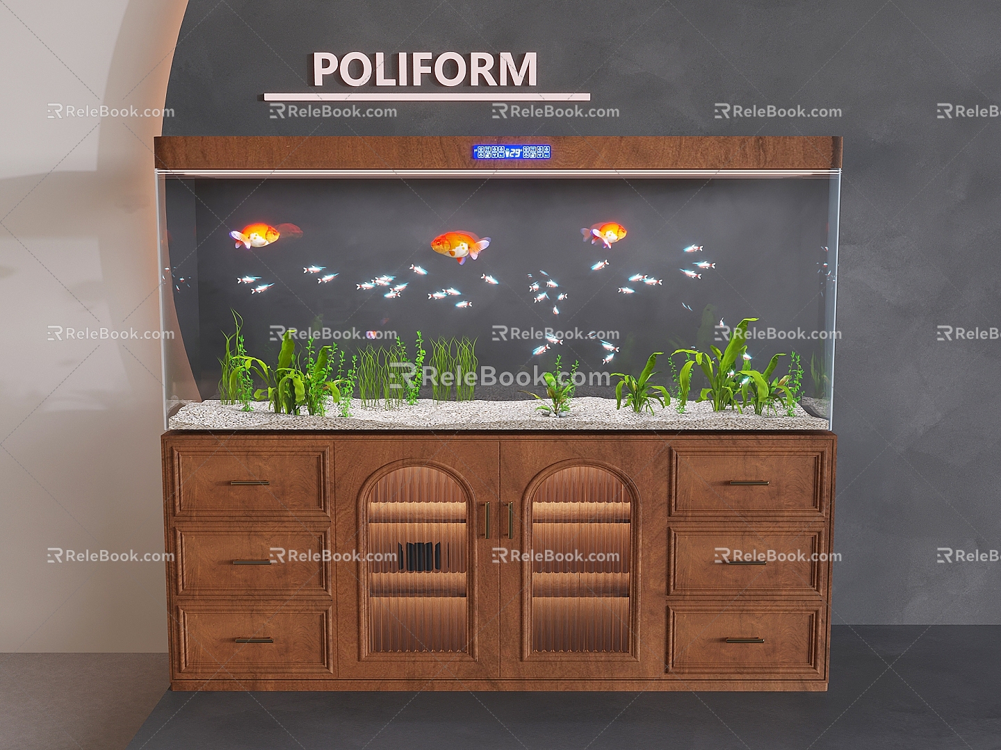 Middle style fish tank aquarium ornamental fish tank glass fish tank aquarium tropical fish 3d model