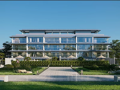 Modern Office Building With Glass Curtain Walls Multiple Floors Balconies And Landscaped Gardens 3d model