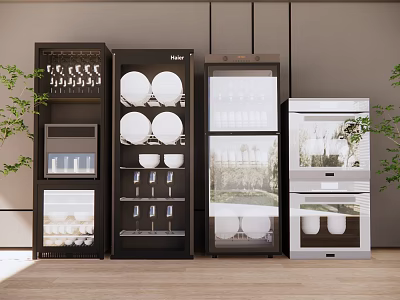 Modern Stylish Kitchen Appliances With Glass Door Storage And Display Design 3d model