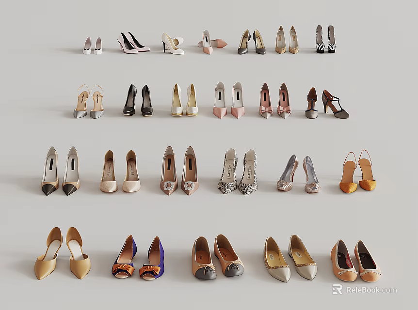 Assorted Women's Shoes Styles On 3d model 