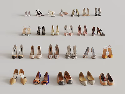 Assorted Women's Shoes Styles On 3d model