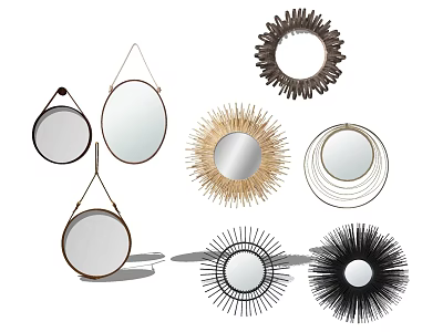 Decorative Mirrors With Various Designs Including Round Spiked And Metal Frame Styles 3d model