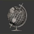 Modern Metal Globe With Wireframe Structure And Reflective Surface On Round Base 3d model