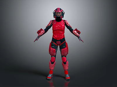 Red And Black Armored Character Full Body Standing Pose 3D Render 3d model