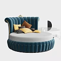 Blue Round Unique Shaped Sofa With Gold Accents And Colorful Cushions