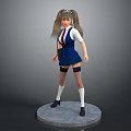 Female Character Model Wearing Blue Uniform White Shirt Red Tie And Pigtails On Gray Base