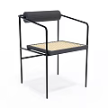 Minimalist Leisure Chair With Black Metal Frame And Natural Woven Seat