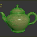 Elegant Golden Teapot With Bamboo Shaped Handle And Leaf Carvings