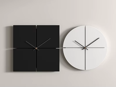 Black Square And White Round Wall Clocks Displayed On Wall 3d model