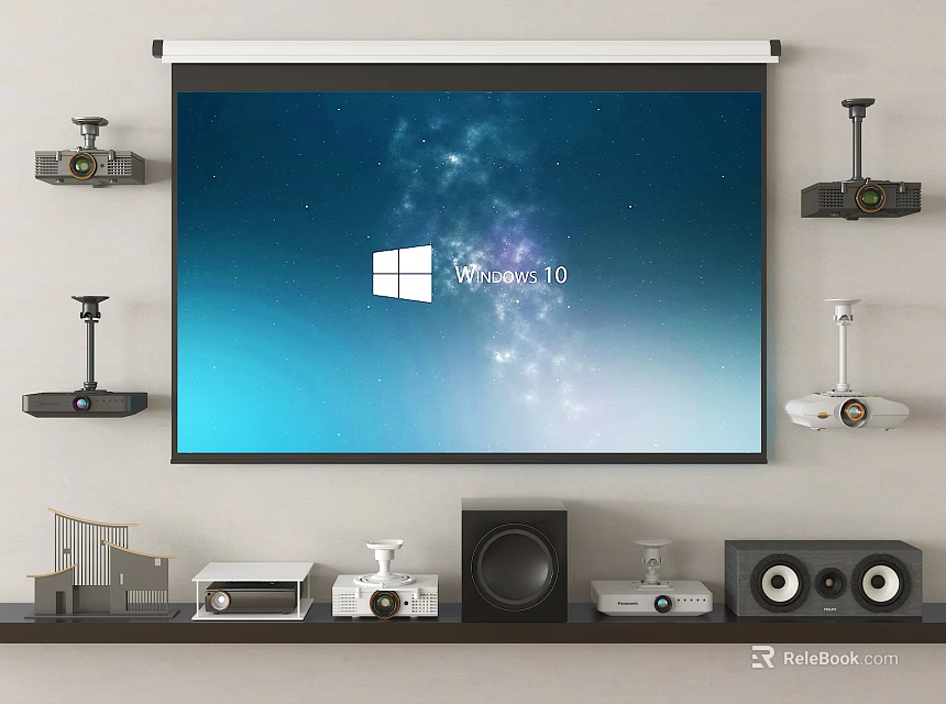 Projection Monitoring Setup With Multiple Surveillance Cameras Projector Screen And Speakers 3d model 