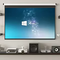 Projection Monitoring Setup With Multiple Surveillance Cameras Projector Screen And Speakers