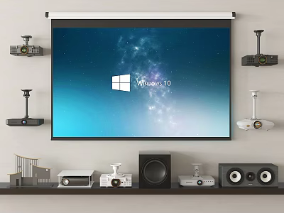 Projection Monitoring Setup With Multiple Surveillance Cameras Projector Screen And Speakers 3d model