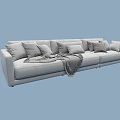 Modern Light Gray Three Seater Sofa With Patterned Pillows And Throw Blanket 3d model