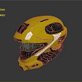 Futuristic Yellow Green Helmet With Reflective Surface Visor And Geometric Details