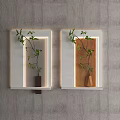 Two Rectangular Wall Decor With LED Lights Green Branches And Gray Wall Background 3d model