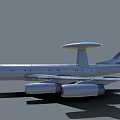 Gray Passenger Aircraft with Radar Dome Four Engines Tail Marking and Yellow Number 58