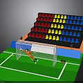 Soccer Field Scene With Green Turf Goal Net Goalkeeper Soccer Ball And Colorful Seats