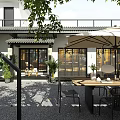 Elegant New Chinese Courtyard Landscape With Cozy Outdoor Dining Spaces And Lush Green Plants