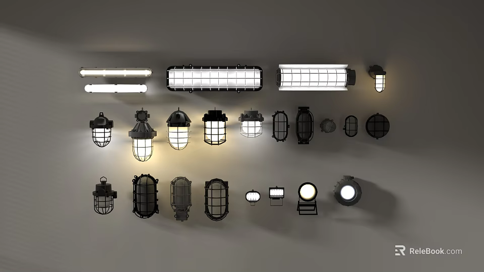 Various Outdoor Lights With Vintage Grille Design And Metal Construction For Exterior Use 3d model 