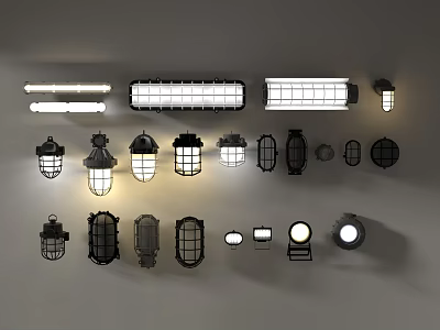 Various Outdoor Lights With Vintage Grille Design And Metal Construction For Exterior Use 3d model