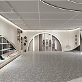 Modern Retail Showroom With Curved Ceiling Design Display Shelves And Terrazzo Floor