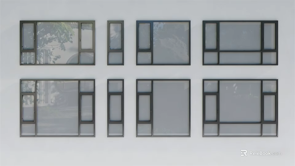 Modern Casement Windows With Sleek Frames And Various Glass Panel Designs 3d model