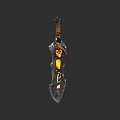 Flaming Warrior Weapon With Glowing Fiery Edges And Mythical Creature Elements