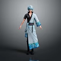 Anime Character With Blue Hair In Kimono Style Outfit Featuring Blue Patterns