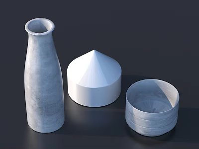 Concrete Tableware Set With Bottle Shaped Container Cone Lid And Bowl 3d model