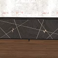 Modern Entryway Console Sideboard With Dark Wood Geometric Design And Metal Accents