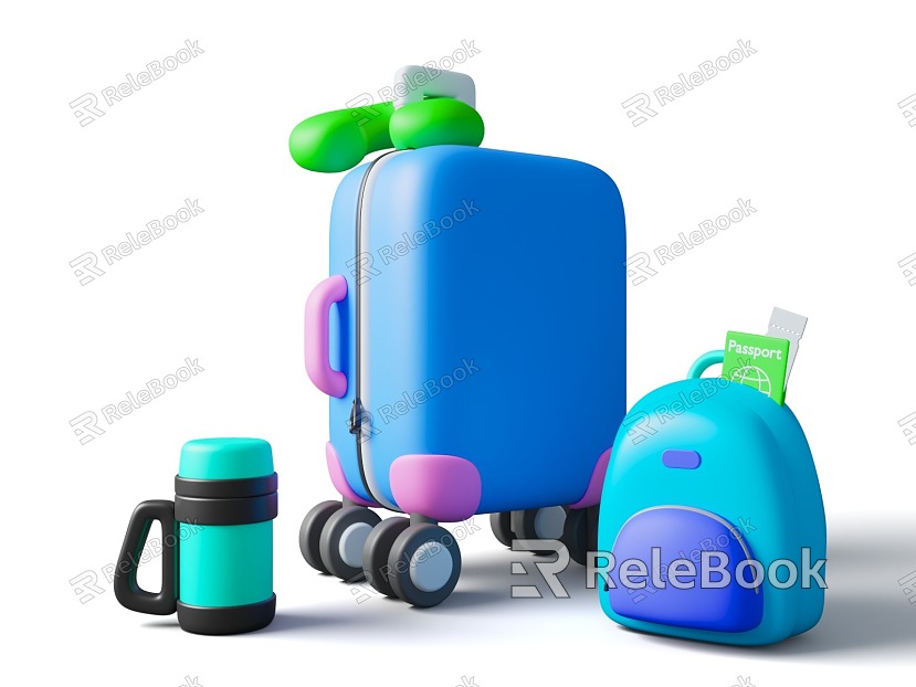 Cartoon Style Travel Luggage Scene Student Travel Graduation Travel model