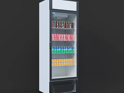 Vertical Refrigerated Display Case With Clear Glass Door And Colorful Beverage Bottles 3d model