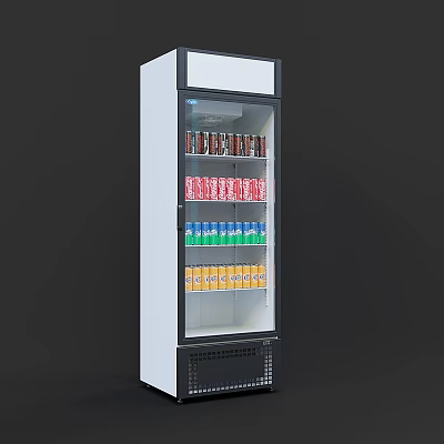 Vertical Refrigerated Display Case With Clear Glass Door And Colorful Beverage Bottles 3d model