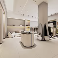 Modern Clothing Store Interior Featuring Spacious Layout White Decor Display Racks And Fitting Room