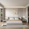 Modern Bedroom Interior Design With Circular Decor Headboard Wall Nightstands Table Lamps And Area Rug