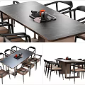 New Chinese Dining Table and Chair Combination Rectangular Dining Table and Chair 3d model