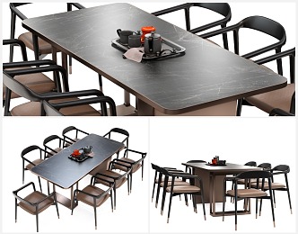 New Chinese Dining Table and Chair Combination Rectangular Dining Table and Chair 3d model