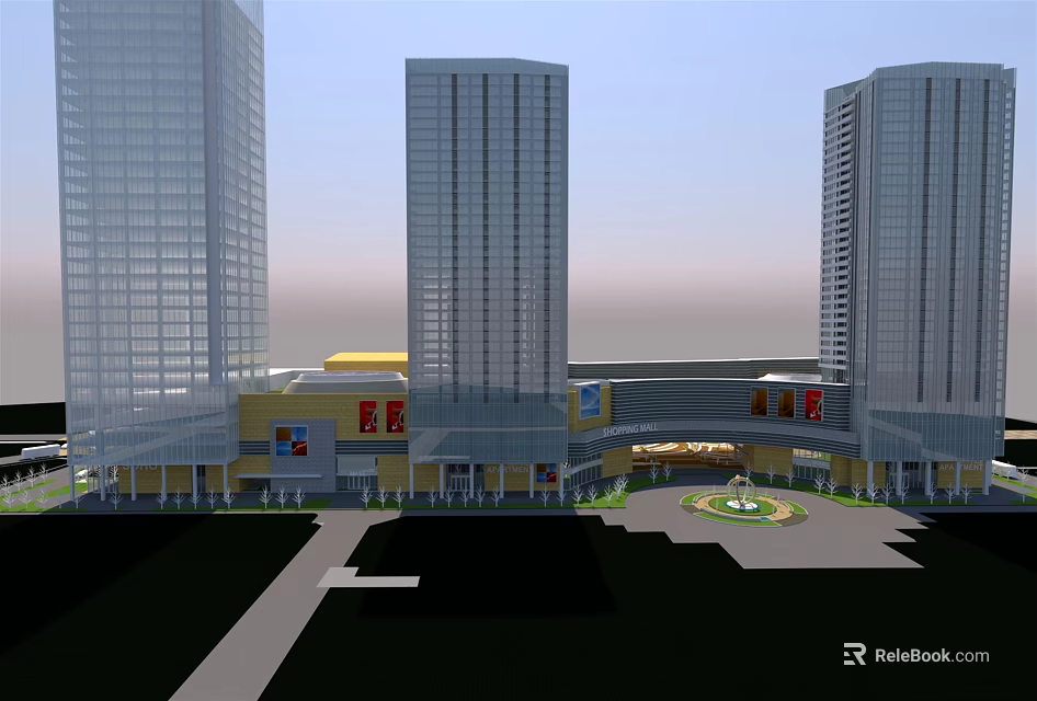 Modern Commercial Complex With High Rise Buildings Shopping Mall And Central Plaza 3d model 