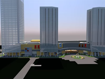 Modern Commercial Complex With High Rise Buildings Shopping Mall And Central Plaza 3d model