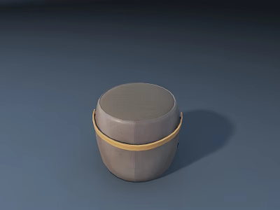 Modern Round Sofa Stool With Gray Leather Surface And Yellow Accent Band 3d model