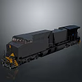 Black Train Locomotive 3D Model With Detailed Design And Yellow Front Details