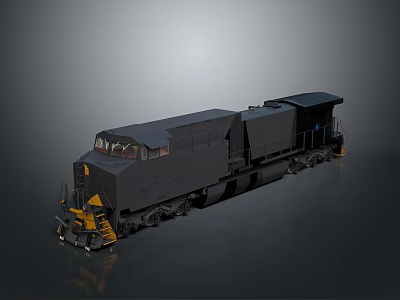 Black Train Locomotive 3D Model With Detailed Design And Yellow Front Details 3d model