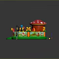 Inflatable Play Castle With Mushroom Shape And Cartoon Ladybug Decorations Near Green Ground With Child