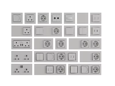 Modern Switch Panels With Various Types And Different Electrical Configurations For Home 3d model