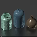 Ceramic Vessels With Perforated Light Blue Deep Blue Copper Smooth Crackle On Black Surface 3d model