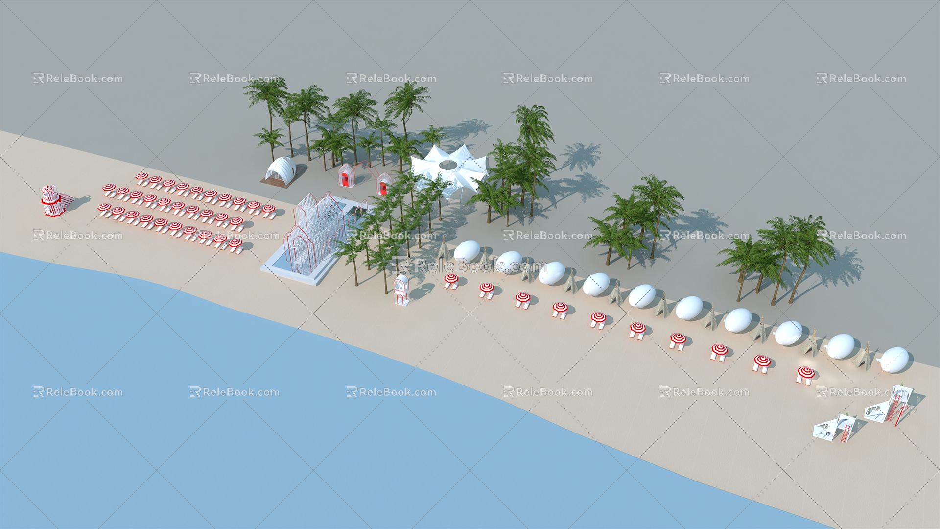 Modern Beach Online Red Beach Architecture 3d model