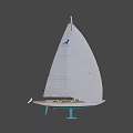 Modern Sailboat With White Sails Wooden Deck And Blue Keel Design
